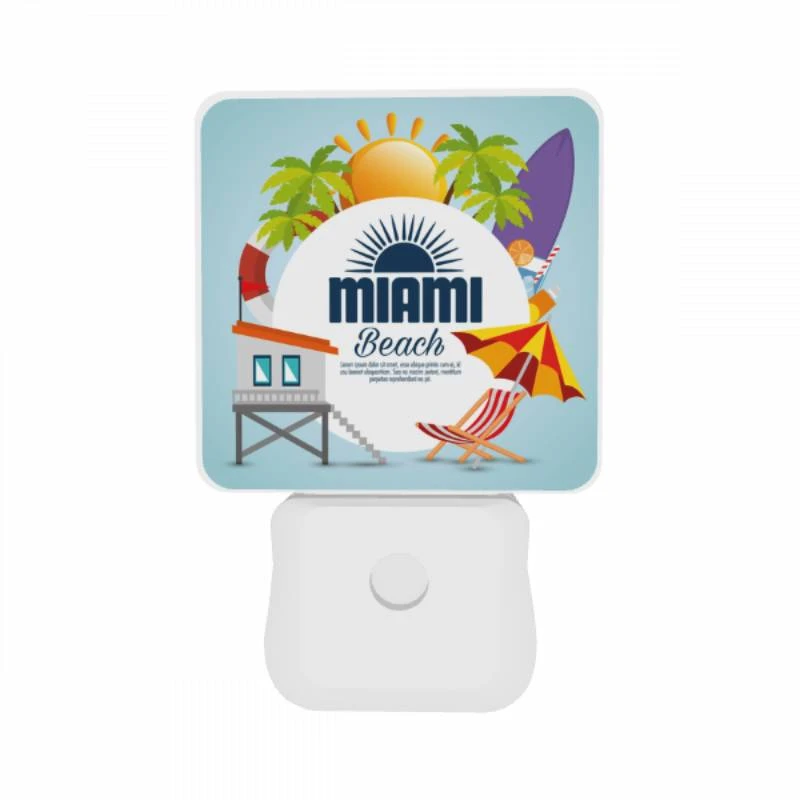 Night Light Set of 2, A colorful advertisement for Miami Beach. Night Light Set Of 2, A Colorful Advertisement For Miami Beach. -Pattern Night Light 13a326fb3db05d61db42596e43e22a5f5a7818d6