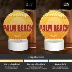Round Acrylic Night Light, A Sunny Beach Scene With A Yellow Background And A Sun In The Top Left Corner. 4 Round Acrylic Night Light, A Sunny Beach Scene With A Yellow Background And A Sun In The Top Left Corner. -Pattern Night Light 13f3ef1b10d0568ded3dd46292a087fad01e7335