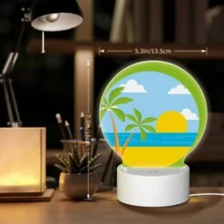 Round Acrylic Night Light, A Sunset Over The Ocean With Palm Trees In The Foreground. 7 Round Acrylic Night Light, A Sunset Over The Ocean With Palm Trees In The Foreground. -Pattern Night Light 1406233ed317202a8bd1bab2ed0d2327ce380eaf