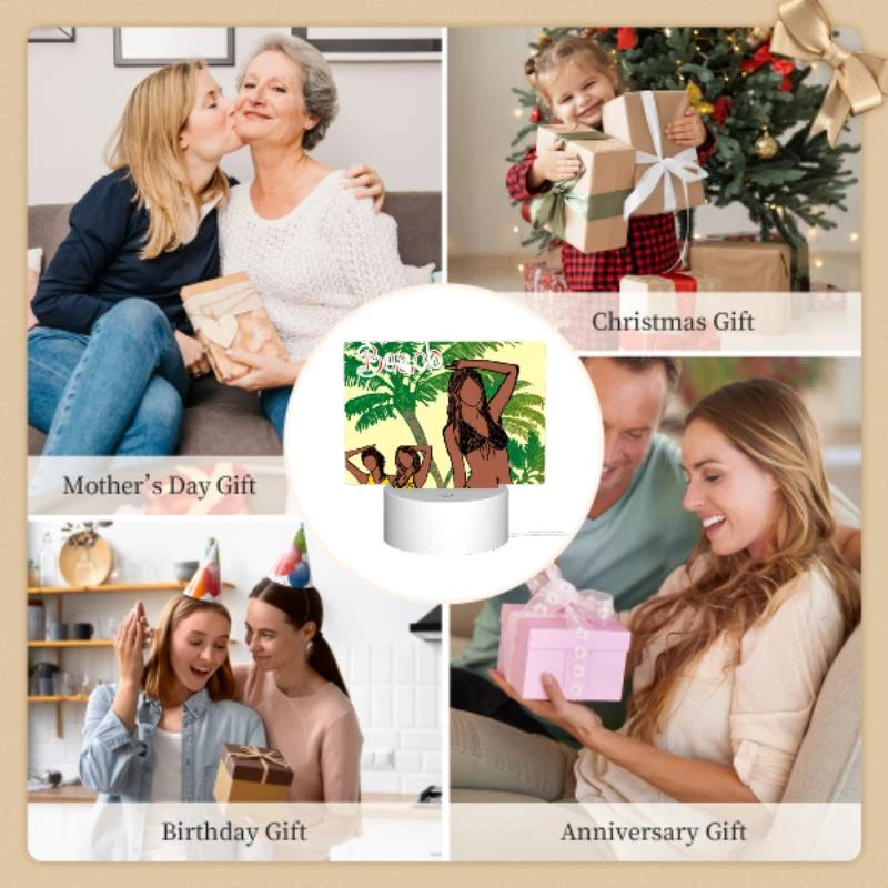 Rectangular Acrylic Night Light, Two women are posing for a picture on a beach. Rectangular Acrylic Night Light, Two Women Are Posing For A Picture On A Beach. -Pattern Night Light 147ff134e130dfda3791df7e5cf11ce156c050ab