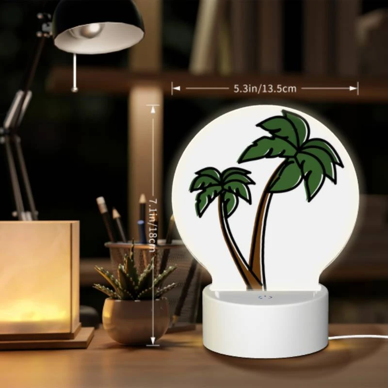 Round Acrylic Night Light, A green and brown palm tree with a brown trunk. Round Acrylic Night Light, A Green And Brown Palm Tree With A Brown Trunk. -Pattern Night Light 153e02edaa5345a5f19c4e19fa29952b962cc3ef