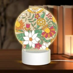 Round Acrylic Night Light, A Colorful Flower Pattern With Yellow