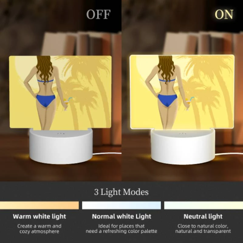 Rectangular Acrylic Night Light, A woman in a blue bikini is holding a glass of wine. Rectangular Acrylic Night Light, A Woman In A Blue Bikini Is Holding A Glass Of Wine. -Pattern Night Light 16d8865f6b09feedff4c221a4495bf23528614c6