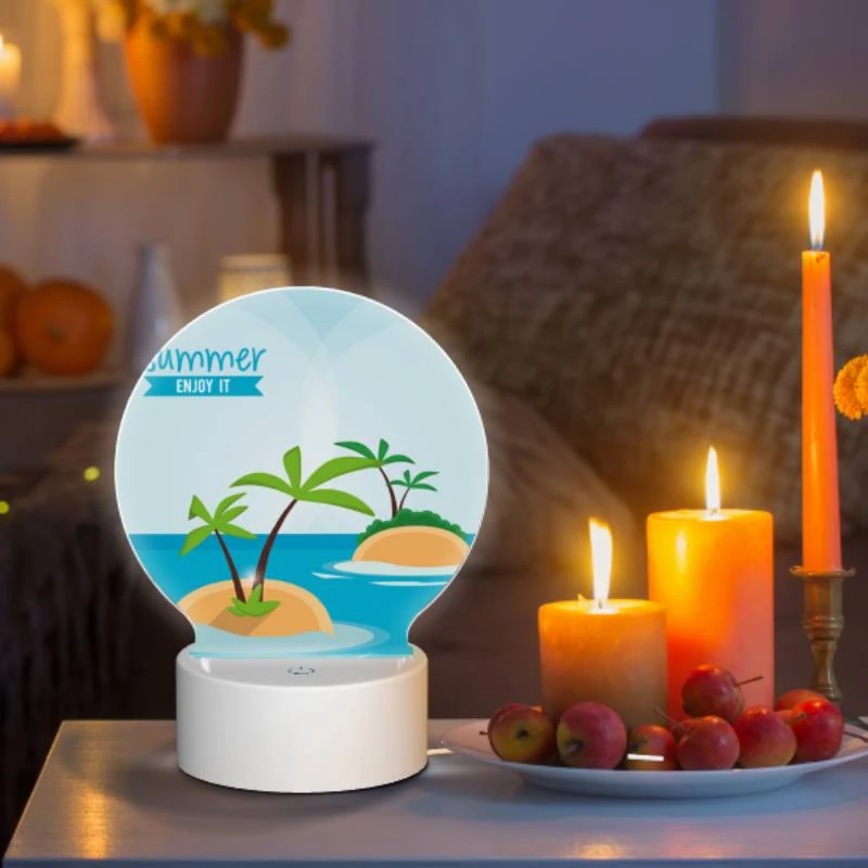 Round Acrylic Night Light, A cartoon image of a palm tree on a small island in the ocean. Round Acrylic Night Light, A Cartoon Image Of A Palm Tree On A Small Island In The Ocean. -Pattern Night Light 1859c18d4629873adc17fb51039becebe959e9a7