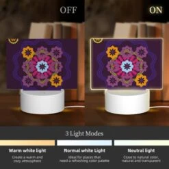Rectangular Acrylic Night Light, A Colorful Flower Design On A Purple Background. 4 Rectangular Acrylic Night Light, A Colorful Flower Design On A Purple Background. -Pattern Night Light 1871d92f1b68c65a497426a2dbd6db7ca49caf4b