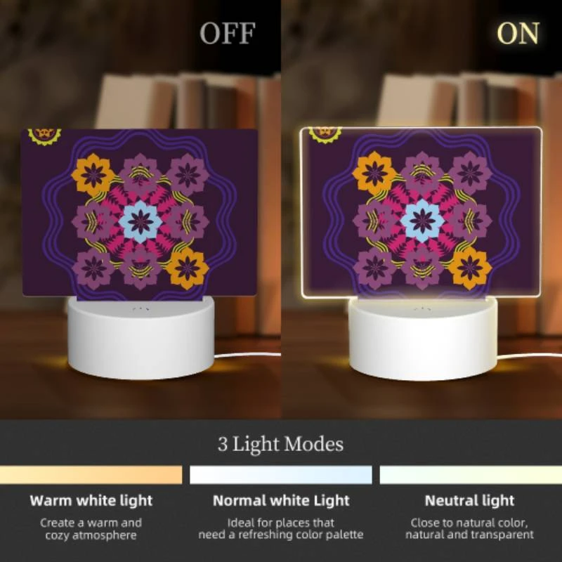 Rectangular Acrylic Night Light, A colorful flower design on a purple background. Rectangular Acrylic Night Light, A Colorful Flower Design On A Purple Background. -Pattern Night Light 1871d92f1b68c65a497426a2dbd6db7ca49caf4b