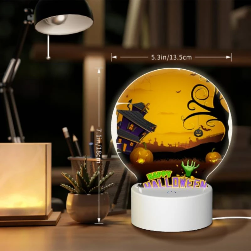 Round Acrylic Night Light, A Halloween poster with a house Round Acrylic Night Light, A Halloween Poster With A House -Pattern Night Light 189bdbfa6eb35b44c19412e1705f08832f8785e2