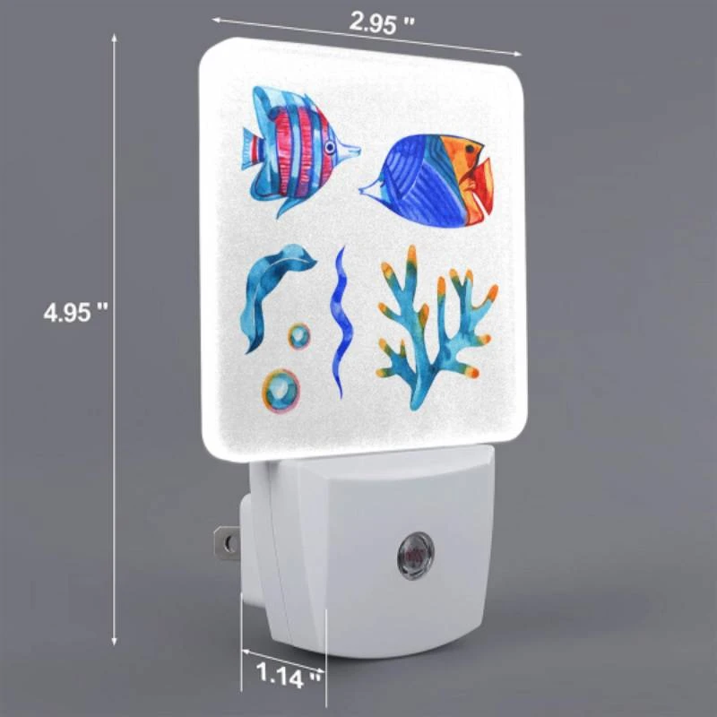 Night Light Set of 2, A colorful fish and a blue fish are shown together. Night Light Set Of 2, A Colorful Fish And A Blue Fish Are Shown Together. -Pattern Night Light 18e007eb6af61a985a2835fe229263da17b64f62