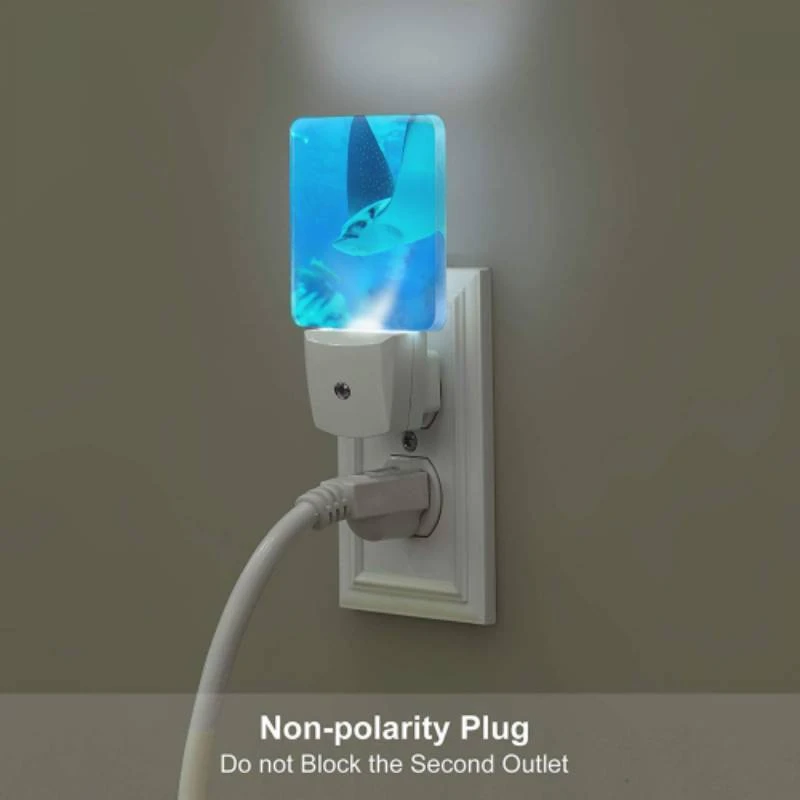 Night Light Set of 2, A blue fish with a black and white face swims in the ocean. Night Light Set Of 2, A Blue Fish With A Black And White Face Swims In The Ocean. -Pattern Night Light 192d3ec63b69143dd00d3ad17d85d5dd8fd26011