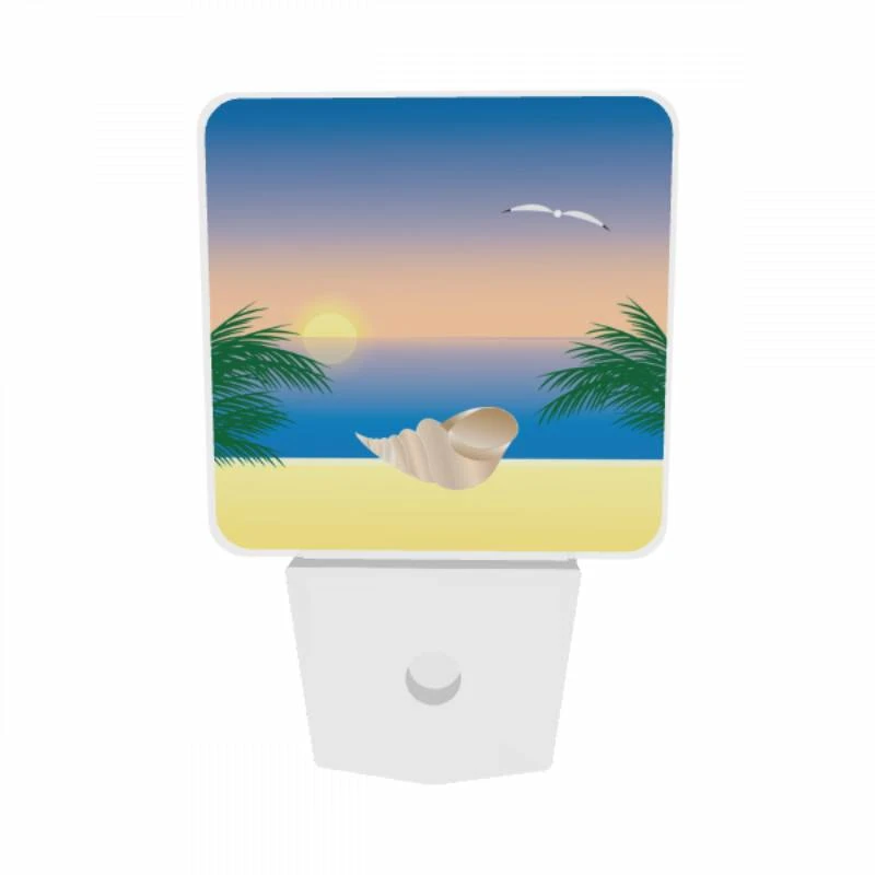 Night Light Set of 2, A beautiful sunset with a shell on the beach. Night Light Set Of 2, A Beautiful Sunset With A Shell On The Beach. -Pattern Night Light 19cc51217f91a9fafe5ff11929485a3dee50831f
