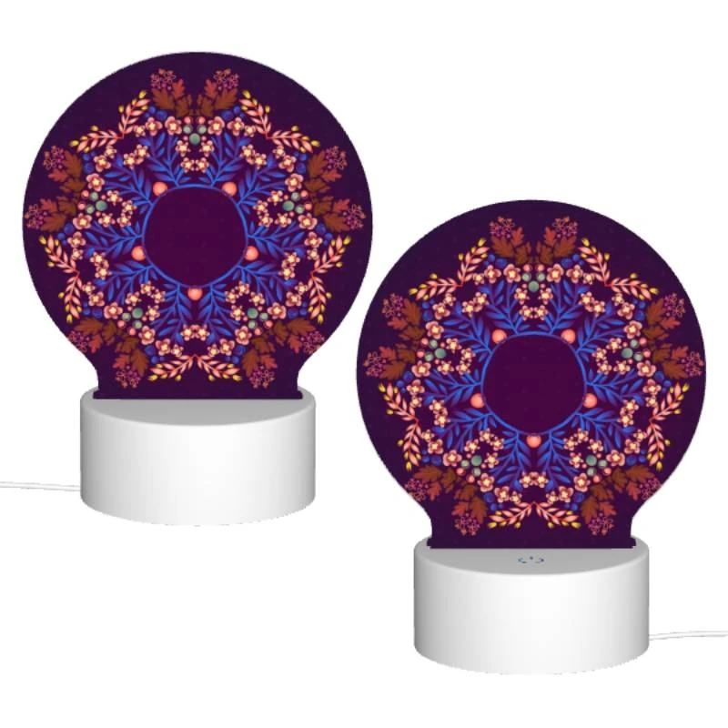 Round Acrylic Night Light, A blue and purple flower design with a circle in the center. Round Acrylic Night Light, A Blue And Purple Flower Design With A Circle In The Center. -Pattern Night Light 19dcc01872ef0e3147f08b8495714be3200a0dea