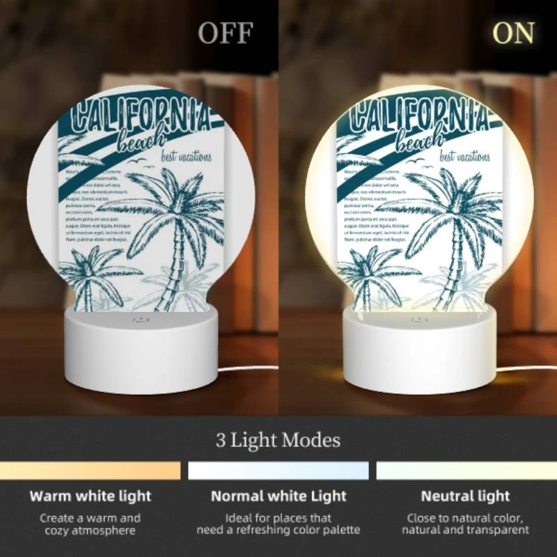 Round Acrylic Night Light, A colorful brochure for California Beach. Round Acrylic Night Light, A Colorful Brochure For California Beach. -Pattern Night Light 1a9a60b21eb721676989abba28632bd2ee45fd59