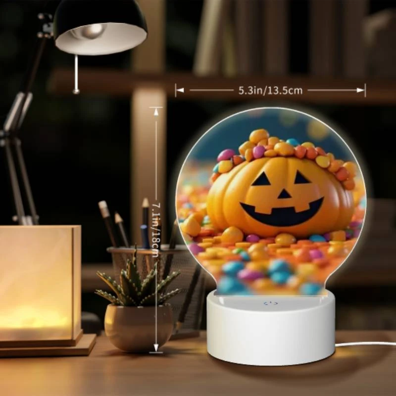 Round Acrylic Night Light, A candy pumpkin with a smile on its face. Round Acrylic Night Light, A Candy Pumpkin With A Smile On Its Face. -Pattern Night Light 1ac9a4036d02f370acaab21689a29b8af3f215f4