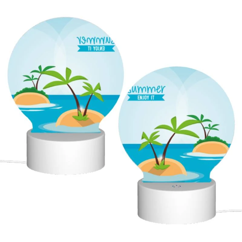 Round Acrylic Night Light, A cartoon image of a palm tree on a small island in the ocean. Round Acrylic Night Light, A Cartoon Image Of A Palm Tree On A Small Island In The Ocean. -Pattern Night Light 1ad4f591933377a0d8076d60d2158b63d0acd08a
