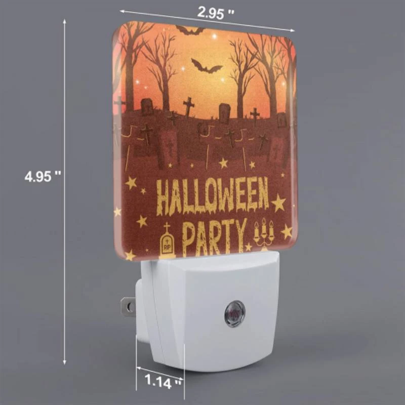 Night Light Set of 2, A Halloween party is advertised with a spooky scene of graves and bats. Night Light Set Of 2, A Halloween Party Is Advertised With A Spooky Scene Of Graves And Bats. -Pattern Night Light 1aea1acffbe557a360a2453556c06f80fd582628