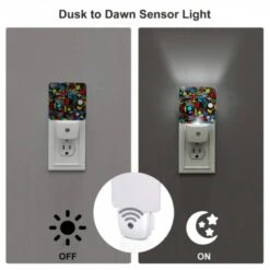 Night Light Set Of 2, A Colorful Flower Pattern With A Bird In The Middle. 4 Night Light Set Of 2, A Colorful Flower Pattern With A Bird In The Middle. -Pattern Night Light 1b689770f1587b57fe0465a8abb091e770bca542
