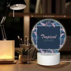 Round Acrylic Night Light, A Tropical Leaves Design With A Pink And Blue Color Scheme. 7 Round Acrylic Night Light, A Tropical Leaves Design With A Pink And Blue Color Scheme. -Pattern Night Light 1b835597744141b875aa58ecbbd0b0b36b22d5b7