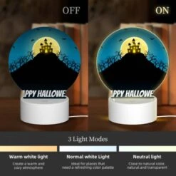 Round Acrylic Night Light, A Halloween Poster With A Castle And Bats In The Sky. 4 Round Acrylic Night Light, A Halloween Poster With A Castle And Bats In The Sky. -Pattern Night Light 1ba4ed54930d3b8eacbd29bf314471708ee9fc12