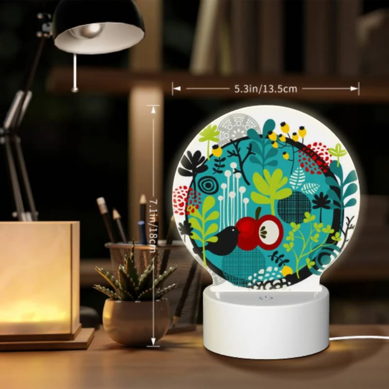 Round Acrylic Night Light, A colorful circle with a bird and a cherry tree. Round Acrylic Night Light, A Colorful Circle With A Bird And A Cherry Tree. -Pattern Night Light 1c6da7b3e6e55e52e946450cb171208d9c936c87