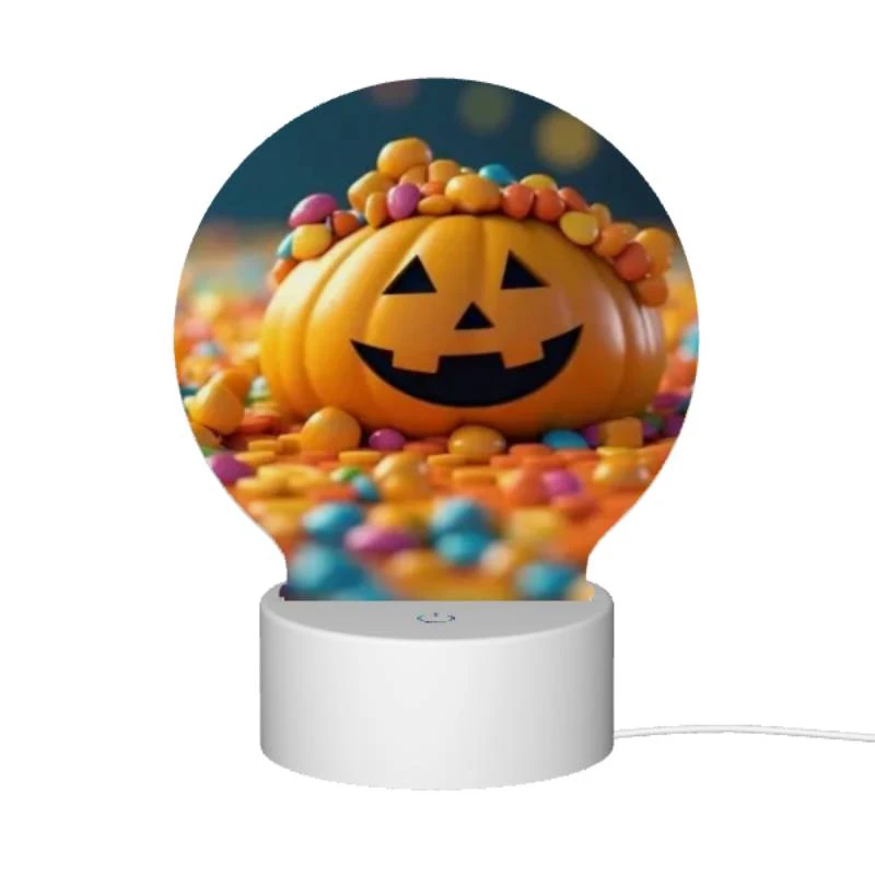 Round Acrylic Night Light, A candy pumpkin with a smile on its face. Round Acrylic Night Light, A Candy Pumpkin With A Smile On Its Face. -Pattern Night Light 1d4f65800ed05fe55ffb8717e5fe39c7d93dc710