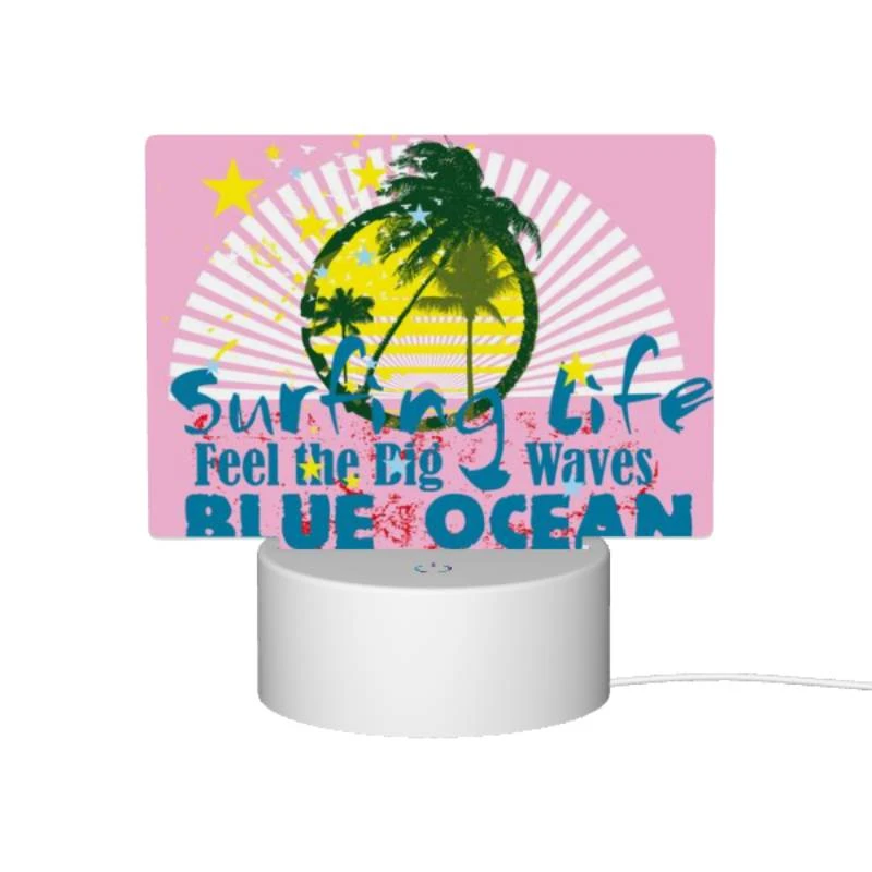 Rectangular Acrylic Night Light, A pink and blue surfing poster with a big wave. Rectangular Acrylic Night Light, A Pink And Blue Surfing Poster With A Big Wave. -Pattern Night Light 1d6f1d65ddf91c00028014dd4c693dec0b7eeb8d