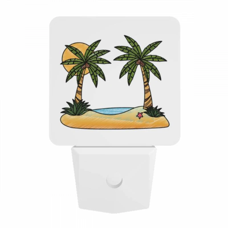 Night Light, A cartoon drawing of a tropical island with two palm trees and a sun. Night Light, A Cartoon Drawing Of A Tropical Island With Two Palm Trees And A Sun. -Pattern Night Light 1d93830b63490b6620fc3d2080e97173eb1ecc2b