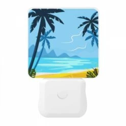 Night Light, A Blue And Yellow Beach Scene With Palm Trees And A Mountain In The Background. 10 Night Light, A Blue And Yellow Beach Scene With Palm Trees And A Mountain In The Background. -Pattern Night Light 1e1aabb00bac833542e5e94aefe881f7a4fe98fa