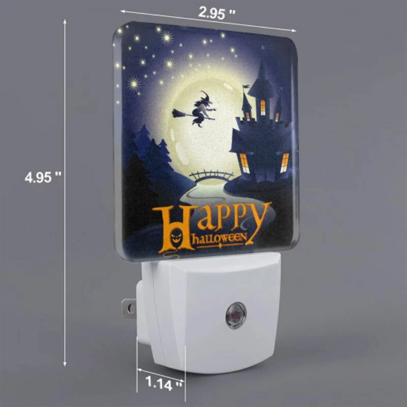 Night Light Set of 2, A witch on a broom flies over a castle during a Halloween celebration. Night Light Set Of 2, A Witch On A Broom Flies Over A Castle During A Halloween Celebration. -Pattern Night Light 1e4fceada230898cf3ac909a31502788e4d3a8f0