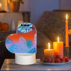 Love Acrylic Night Light, A Colorful Image Of Leaves And Flowers With The Words "Summer Time" Written Above It. -Pattern Night Light 1e944329d297aa4b11fce0421278adfe1e26b319