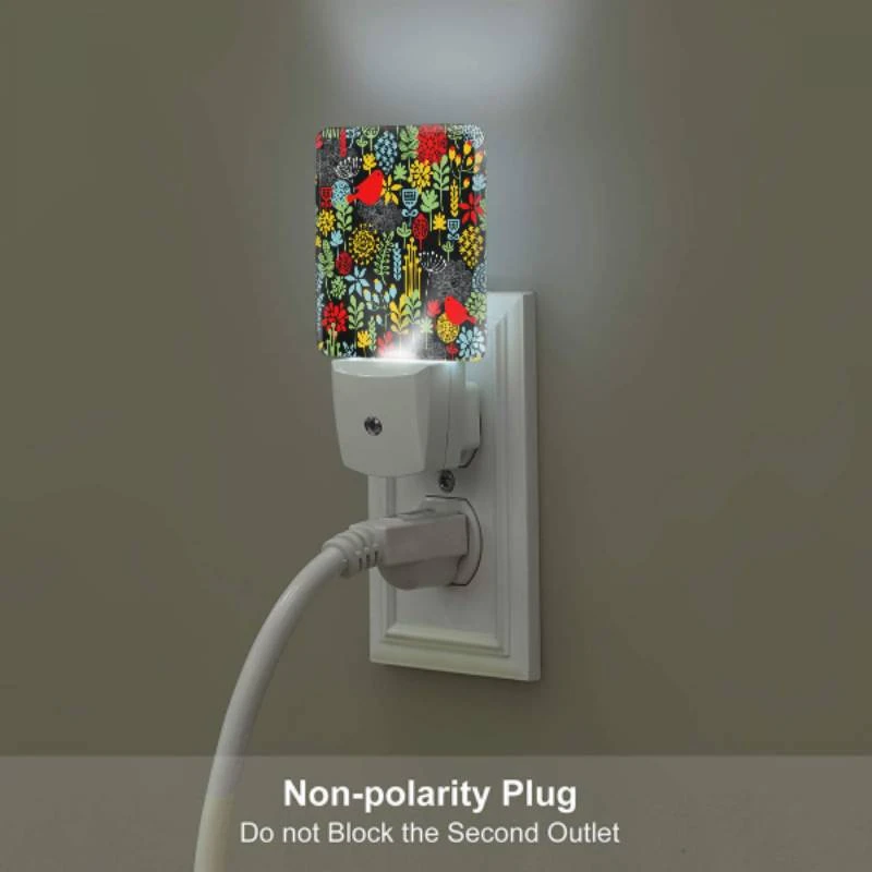 Night Light Set of 2, A colorful bird pattern with red birds and yellow flowers. Night Light Set Of 2, A Colorful Bird Pattern With Red Birds And Yellow Flowers. -Pattern Night Light 1ea15925cefe014fc36f4003ab99eff8edcb2895