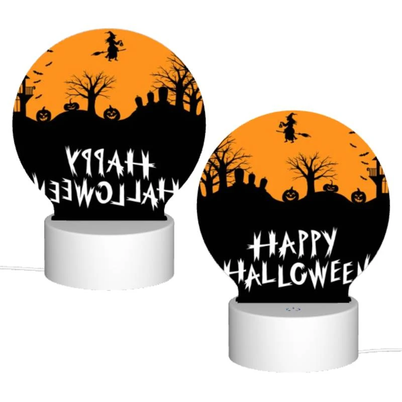 Round Acrylic Night Light, A Halloween poster with a witch flying over a hill of pumpkins. Round Acrylic Night Light, A Halloween Poster With A Witch Flying Over A Hill Of Pumpkins. -Pattern Night Light 1f4d2d19f47501ad3c739e094a2185d2c3cf2954