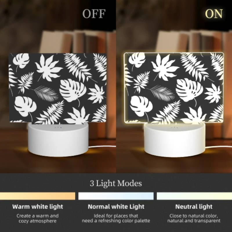 Rectangular Acrylic Night Light, A pattern of leaves on a black background. Rectangular Acrylic Night Light, A Pattern Of Leaves On A Black Background. -Pattern Night Light 1f6b5248d0cf840cbf36aea7ca1608120b0b6a18