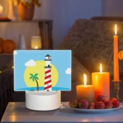 Rectangular Acrylic Night Light, A Lighthouse Stands On A Small Island In The Ocean. -Pattern Night Light 20342812bc66a197ad61ac4bfa5ef8045219095f