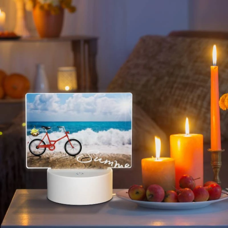 Rectangular Acrylic Night Light, A red bicycle is parked on the beach. Rectangular Acrylic Night Light, A Red Bicycle Is Parked On The Beach. -Pattern Night Light 20728d30680846e0eed7429c311574138bd92042