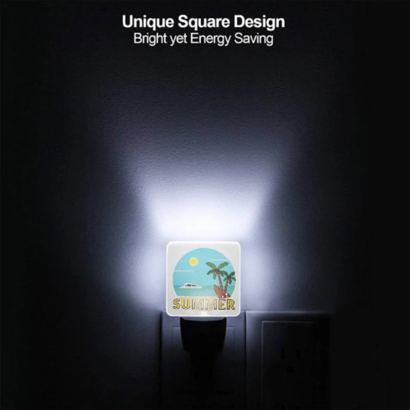 Night Light Set of 2, A cartoon of a beach with a surfboard and a boat. Night Light Set Of 2, A Cartoon Of A Beach With A Surfboard And A Boat. -Pattern Night Light 219cd93e6208b39a06cf68e98f854632e0ebfd58