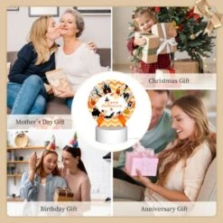 Round Acrylic Night Light, A Colorful Sticker With A Witch On It And The Words "Happy Halloween" On It. -Pattern Night Light 22477fc010683479102e6f47beecff99f8b5e866