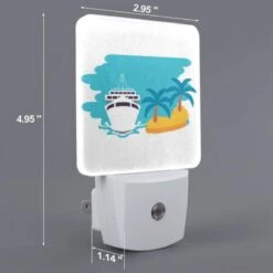 Night Light Set Of 2, A Boat Is Sailing In The Ocean Next To A Palm Tree. 3 Night Light Set Of 2, A Boat Is Sailing In The Ocean Next To A Palm Tree. -Pattern Night Light 224b0d14bca65b22798b7dfec8ee42ab5ae8e892