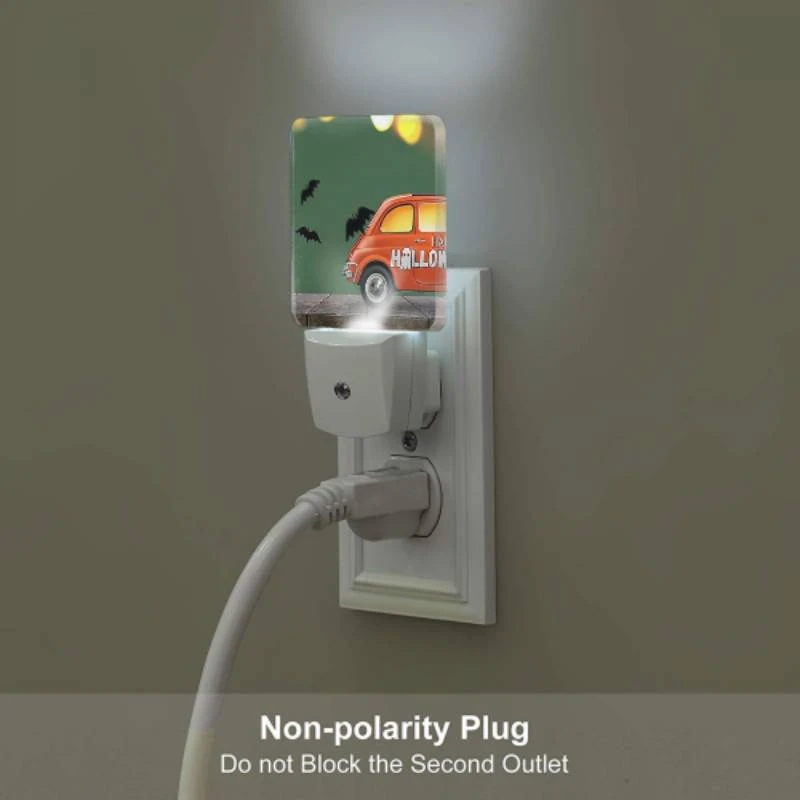 Night Light Set of 2, A cartoon car with a bats and a sign that says Happy Halloween. Night Light Set Of 2, A Cartoon Car With A Bats And A Sign That Says Happy Halloween. -Pattern Night Light 225ac22ba72a42ea16d10c0425ece3757167b404