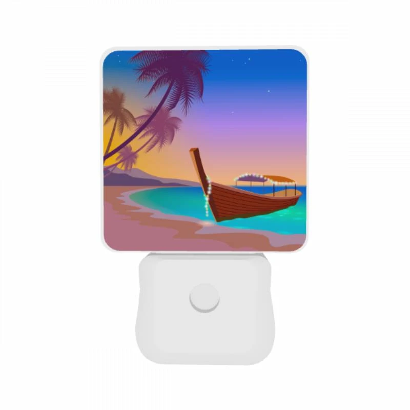 Night Light Set of 2, A boat is sitting on the beach at sunset. Night Light Set Of 2, A Boat Is Sitting On The Beach At Sunset. -Pattern Night Light 23744936e4477ac28147dd5b8bf162bf58e57449