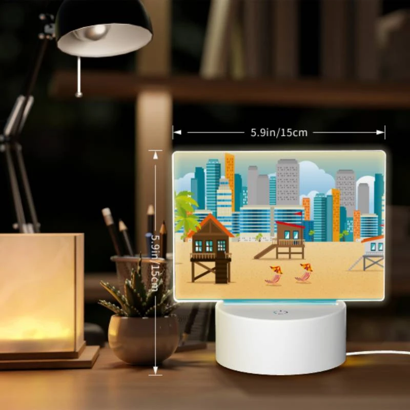 Rectangular Acrylic Night Light, A beach scene with a few colorful umbrellas and a few palm trees. Rectangular Acrylic Night Light, A Beach Scene With A Few Colorful Umbrellas And A Few Palm Trees. -Pattern Night Light 24385e00a25a8da5b25400d2721734cca4621d95