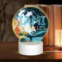 Round Acrylic Night Light, A Woman In A Bikini Is Standing In Front Of A Beach Volleyball Net.