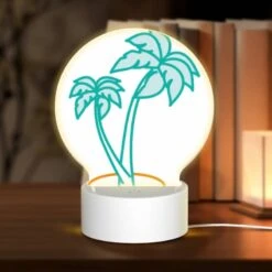 Round Acrylic Night Light, A Green And Blue Palm Tree With A Blue Trunk.