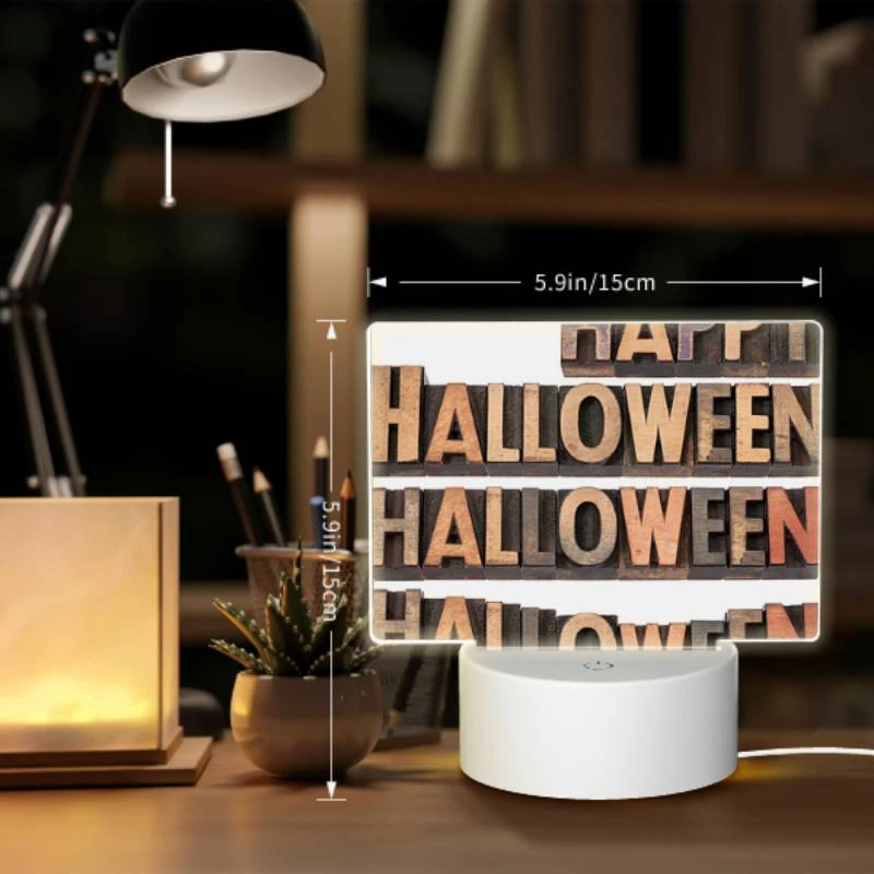 Rectangular Acrylic Night Light, A wooden sign that says "Happy Halloween" on it. Rectangular Acrylic Night Light, A Wooden Sign That Says "Happy Halloween" On It. -Pattern Night Light 25097077970e16870e706a36cd9ee3c5e9055671
