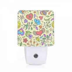 Night Light, A Colorful Floral Pattern With Hearts And Flowers.