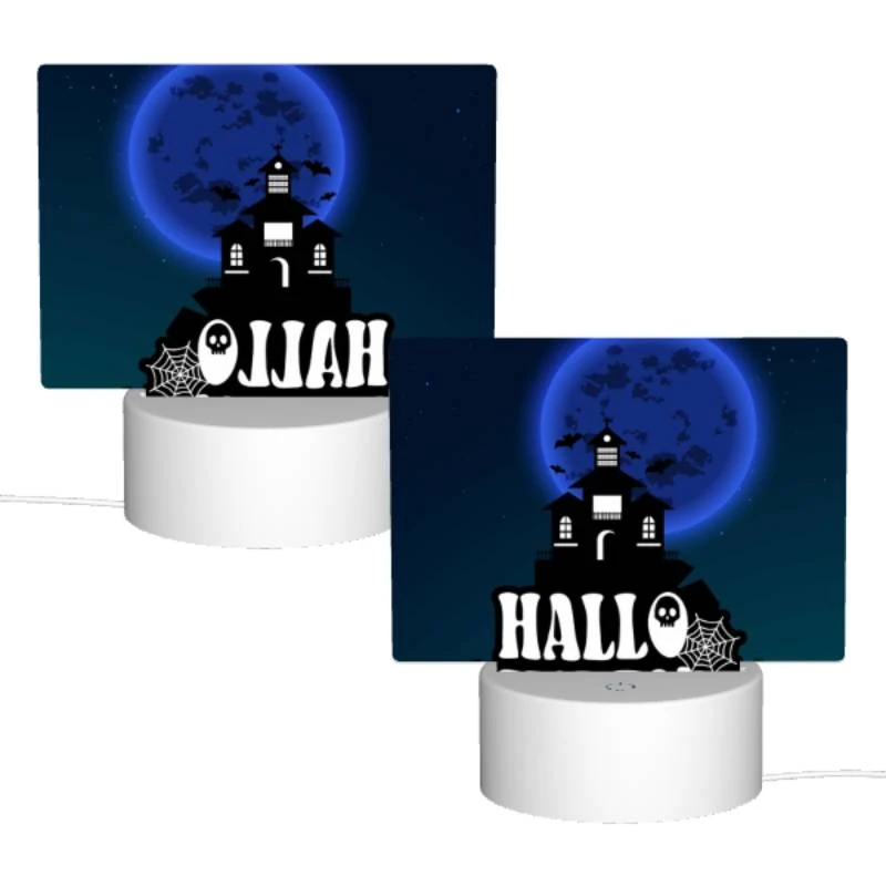 Rectangular Acrylic Night Light, A spooky Halloween scene with a haunted house and a moon in the background. Rectangular Acrylic Night Light, A Spooky Halloween Scene With A Haunted House And A Moon In The Background. -Pattern Night Light 261df8bfae339b694662a1682f651af94cd45203