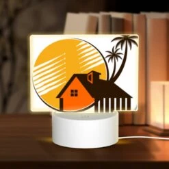 Rectangular Acrylic Night Light, A House With A Palm Tree In Front Of It.