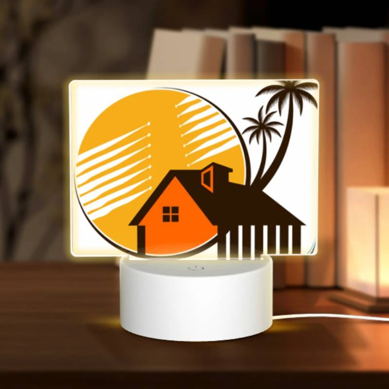 Rectangular Acrylic Night Light, A house with a palm tree in front of it. Rectangular Acrylic Night Light, A House With A Palm Tree In Front Of It. -Pattern Night Light 265337c7ba86af0dd2277d71073208fd54cf718f