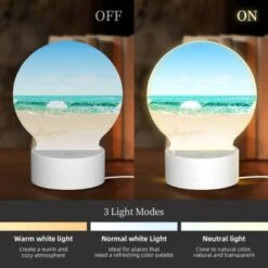 Round Acrylic Night Light, A Beautiful Beach Scene With A Blue Ocean And A Palm Tree. -Pattern Night Light 272679edb25493894cf86478cfc56e3ad53a36a7
