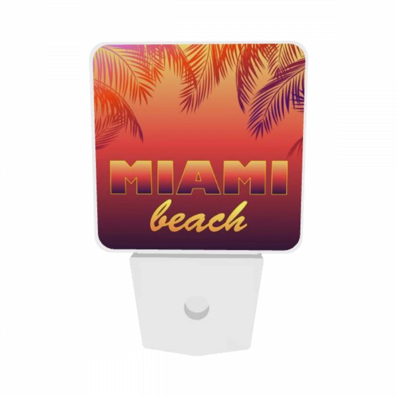 Night Light Set of 2, A colorful beach sign with the words "Miami Beach" written in yellow. Night Light Set Of 2, A Colorful Beach Sign With The Words "Miami Beach" Written In Yellow. -Pattern Night Light 27e9d6fd5088fc73c1d0a1259ec2259487a1009e