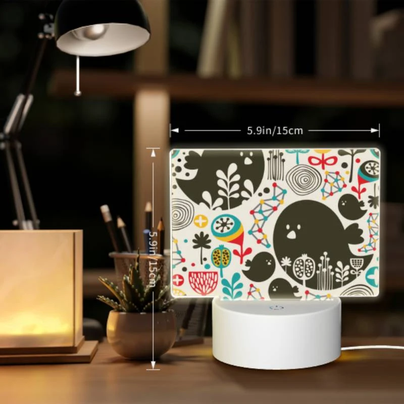 Rectangular Acrylic Night Light, A colorful bird pattern with a black bird in the center. Rectangular Acrylic Night Light, A Colorful Bird Pattern With A Black Bird In The Center. -Pattern Night Light 28239730e6e99b871aea961081aed890543564df